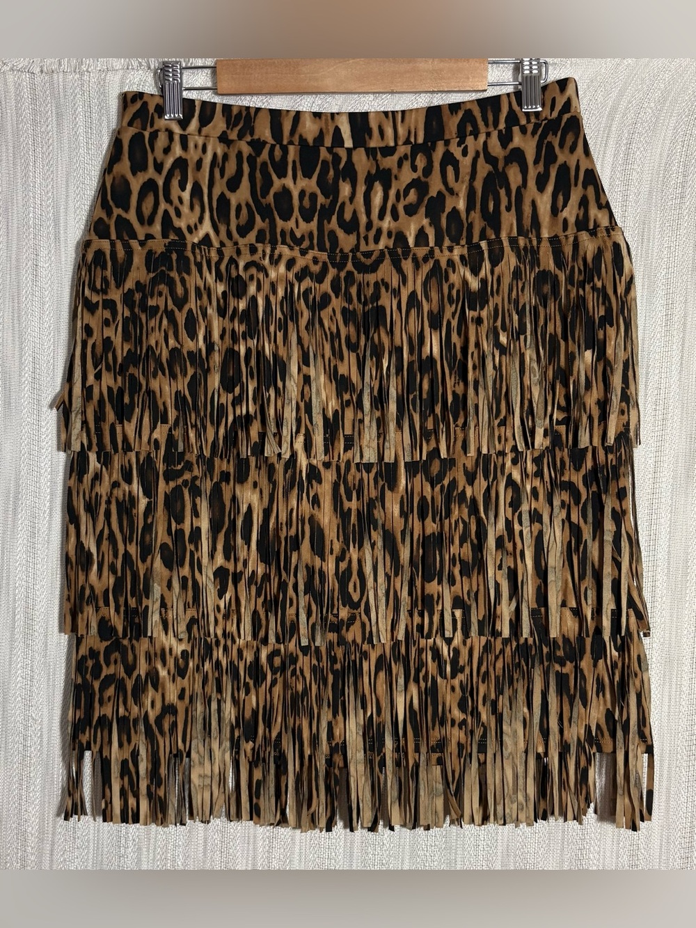 Chico's Brown Animal Print Layered Tassel Fringe Midi Skirt Boho Western